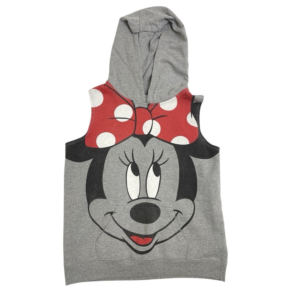 Disney Minnie Mouse Face Grey Sleeveless Hoodie L